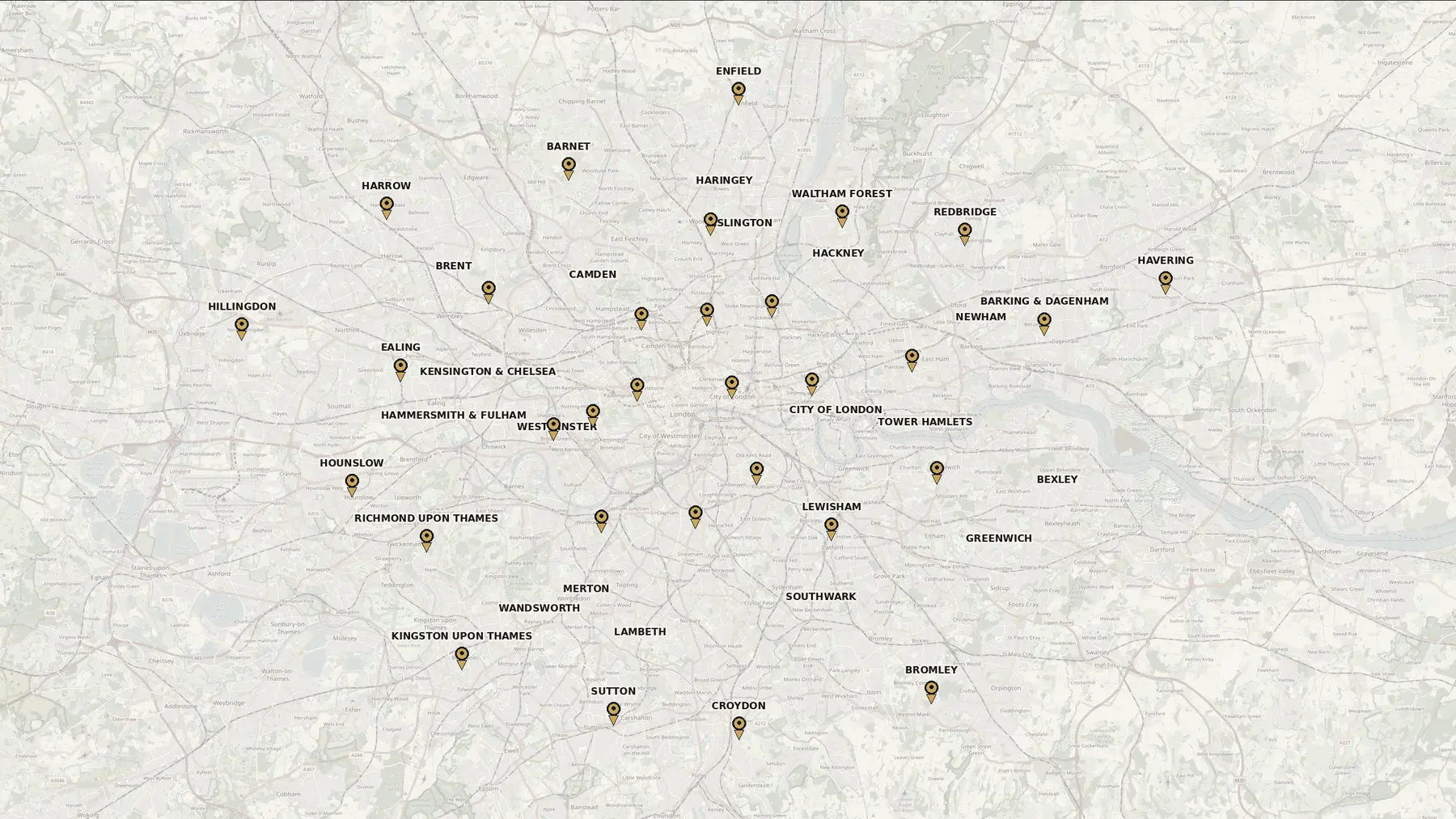 Map of Greater London showing representative financed locations across the capital